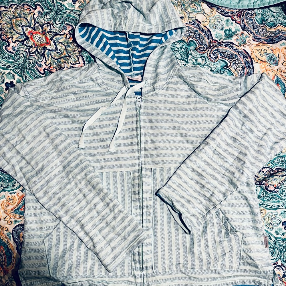 Columbia Blue and light blue Striped zip up hoodie